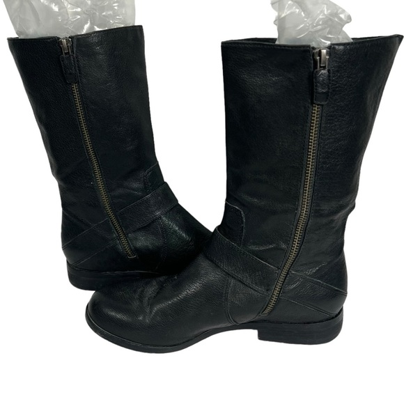 EILEEN FISHER Black Leather Moto Boots with Straps and Side Zips Size 7 - Picture 5 of 9